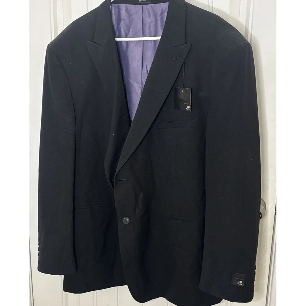 JF JFerrar Modern Fit Vegan Worsted Wool Black Sport Coat Jacket Blazer Mens 52R